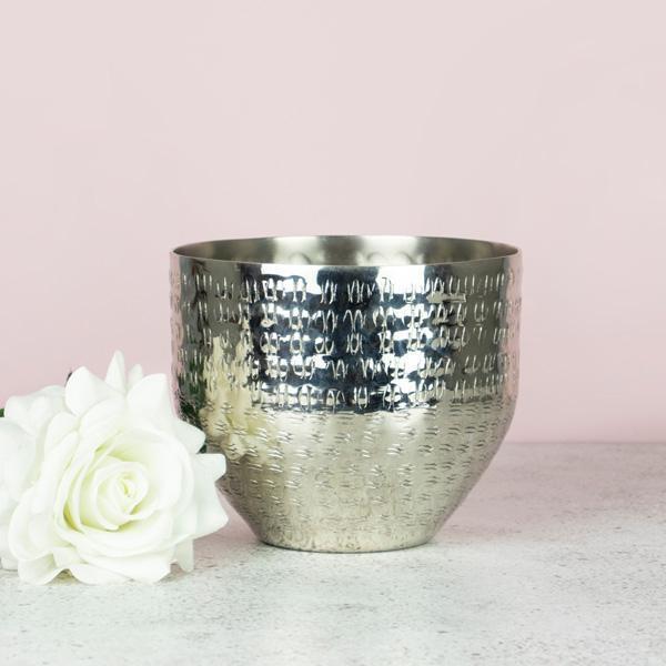 Silver Hammered Iron Pot