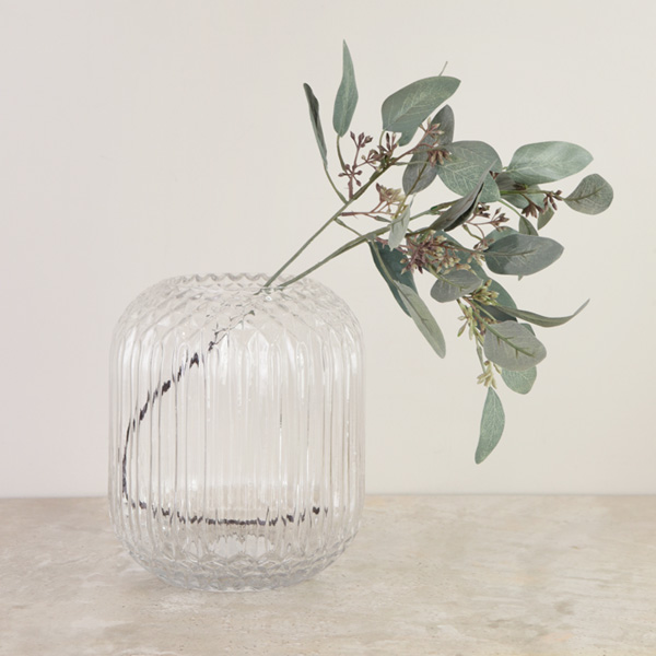 Ridged, Clear Glass Vase